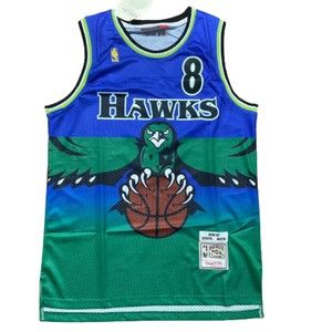 Mitchell & Ness NBA Atlanta Hawks Steve Smith #8 Blue Green Throwback Jersey L.